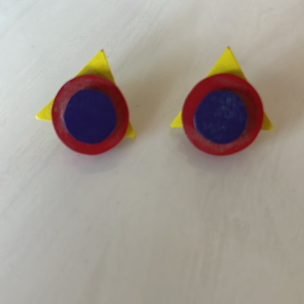 Vintage 80s Yellow and Red & Purple Geometric Earrings
